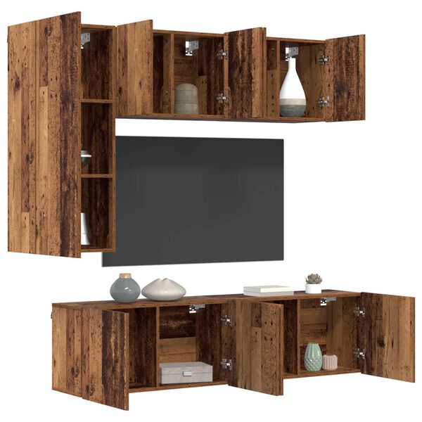 vidaXL TV Wall Unit Wall-mounted 5 pcs Old Wood Engineered Wood