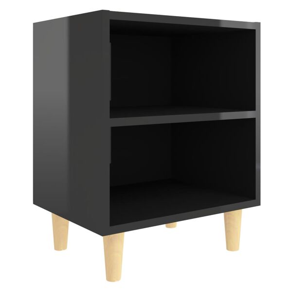 vidaXL Bed Cabinet with Solid Wood Legs High Gloss Black 40x30x50cm