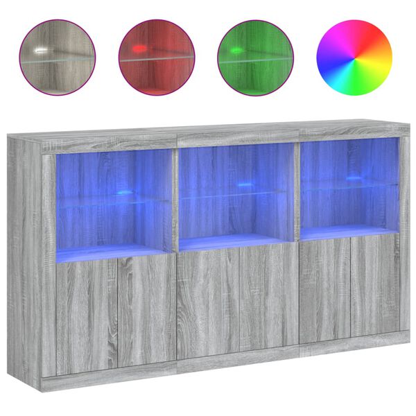 vidaXL Sideboard with LED Lights Grey Sonoma 181.5x37x100 cm