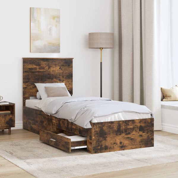 vidaXL Bed Frame Smoked Oak and Silver 70 x 190 cm Engineered Wood