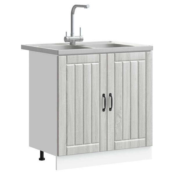 vidaXL Sink Base Cabinet Lucca 2 pcs Grey Sonoma Engineered Wood
