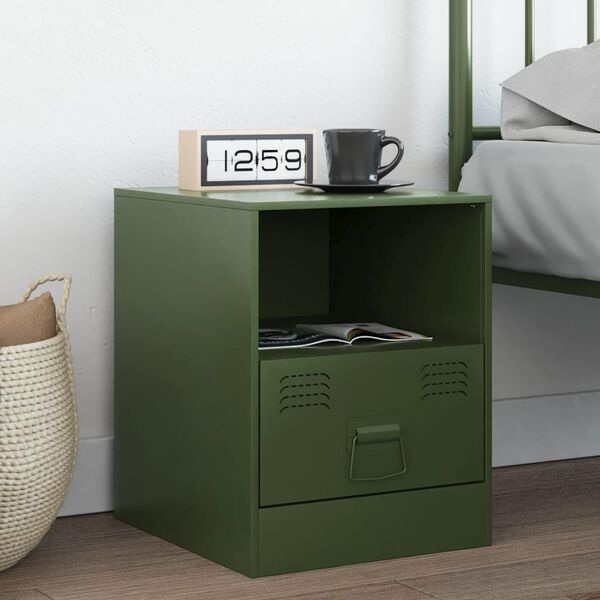 vidaXL Bedside Cabinet Olive Green 34.5x39x44 cm Steel