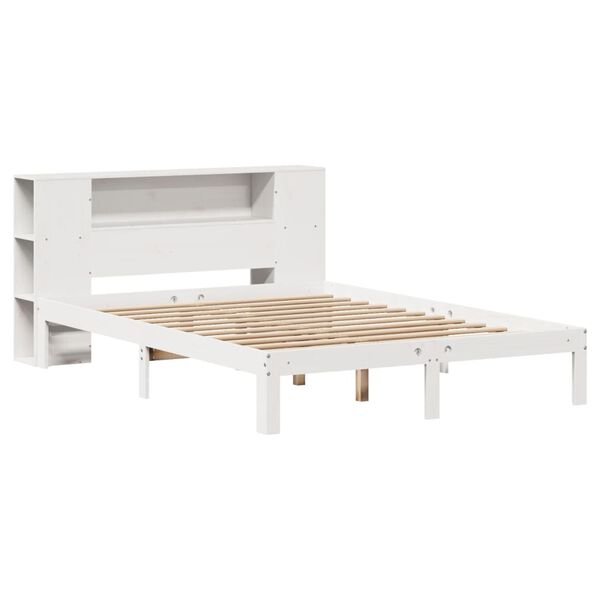 vidaXL Bookcase Bed without Mattress White 150x200 cm King Size Solid Wood Pine