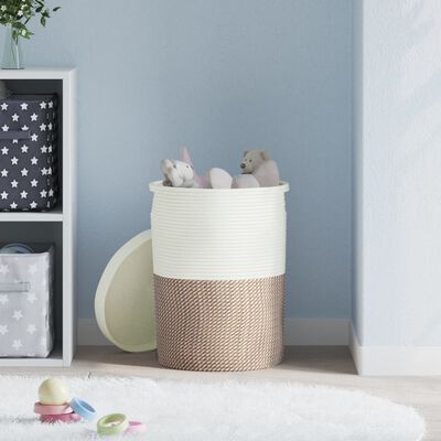 vidaXL Storage Basket with Lid Brown and White Ø37x50 cm Cotton