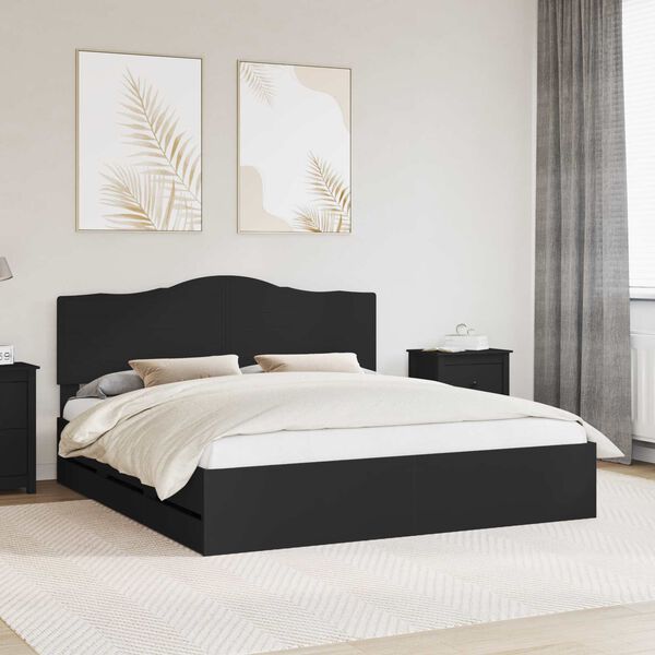 vidaXL Bed Frame with Drawer Black 200 x 200 cm Engineer Wood