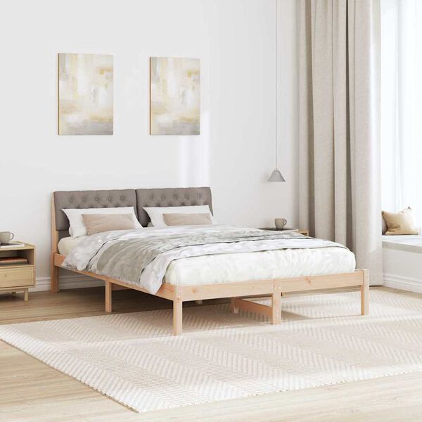 vidaXL Bed frame Brown and taupe 140 x 190 cm Solid pine wood