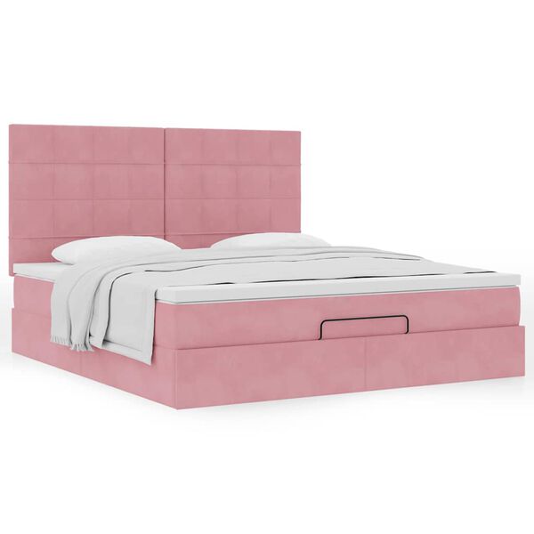 vidaXL Ottoman Bed with Mattresses Pink 160x200cm Velvet
