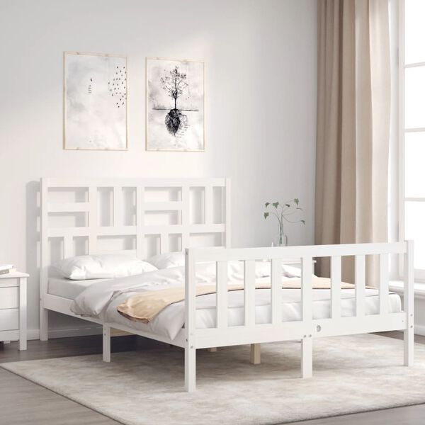 vidaXL Bed Frame without Mattress White Small Double Solid Wood Pine
