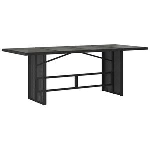 vidaXL Garden Table with Glass Top Black 190x80x75 cm Poly Rattan