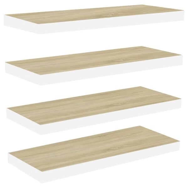 vidaXL Floating Wall Shelves 4 pcs Oak and White 80x23.5x3.8 cm MDF