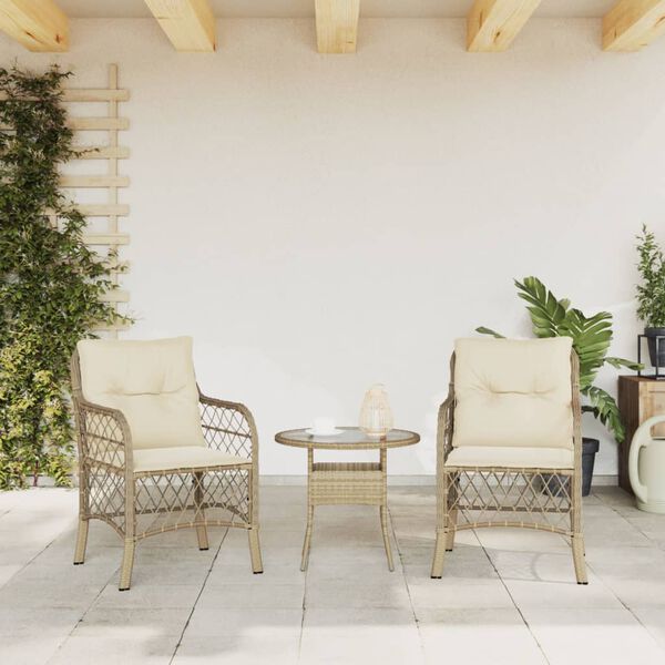 vidaXL Garden Chairs with Cushions 2 pcs Beige Poly Rattan