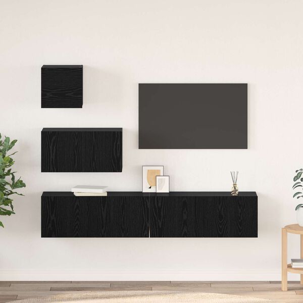 vidaXL TV Cabinet Set Wall-mounted 3 pcs Black Oak Engineered Wood