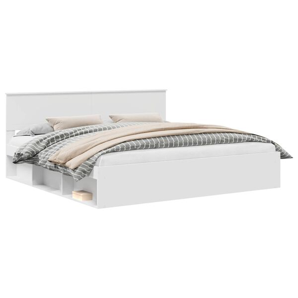 vidaXL Bed Frame with Headboard White 200 x 200 cm Solid Pine Wood