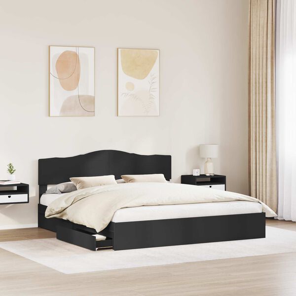 vidaXL Storage Bed with Headboard Black 200 x 200 cm Engineered Wood