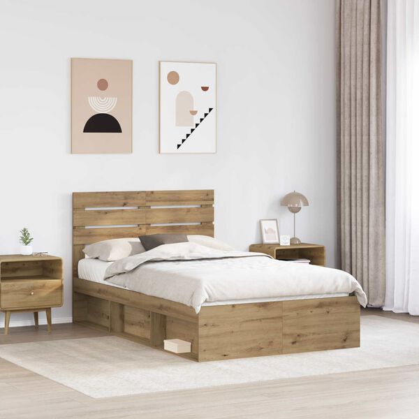 vidaXL Bed Frame Artisian Oak 120 x 200 cm Solid Pine Wood