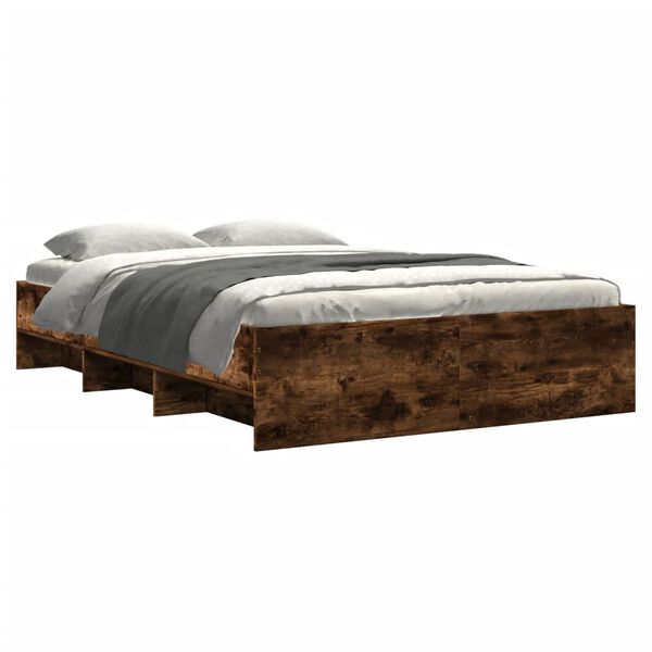 vidaXL Bed Frame without Mattress Smoked Oak 135x190 cm Double Engineered Wood