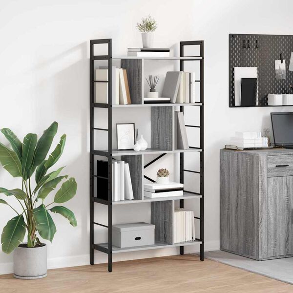 vidaXL Bookshelf Grey Sonoma 75 x 30 x 156 cm Engineered Wood