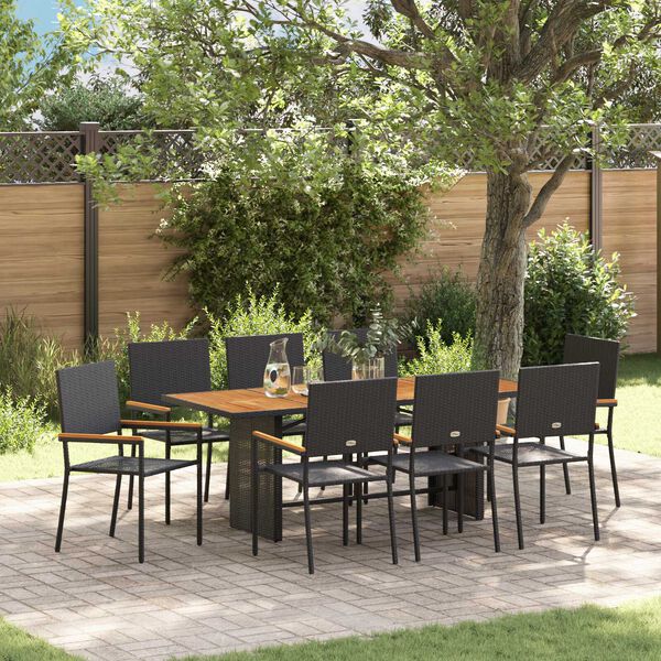 vidaXL Garden Dining Set 9 pcs Black Poly Rattan