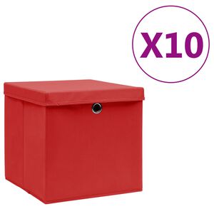 vidaXL Storage Box | Set of 10 | Red | Non-woven fabric | Small | Foldable