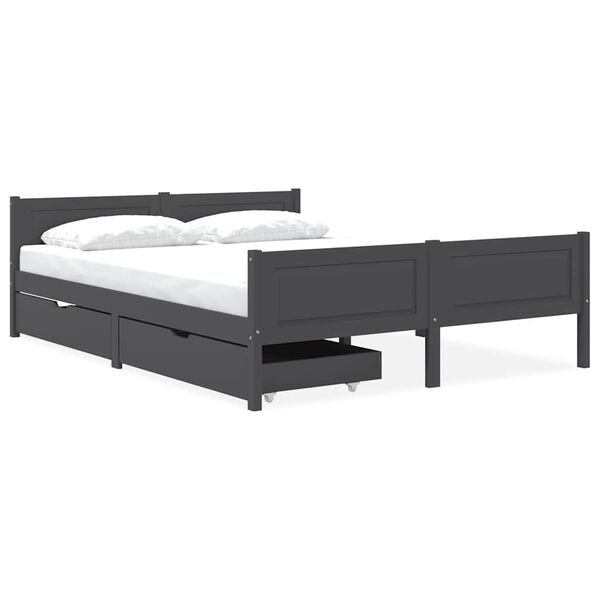 vidaXL Bed Frame without Mattress Dark Grey Solid Wood Pine 140x200 cm (322127+321990)