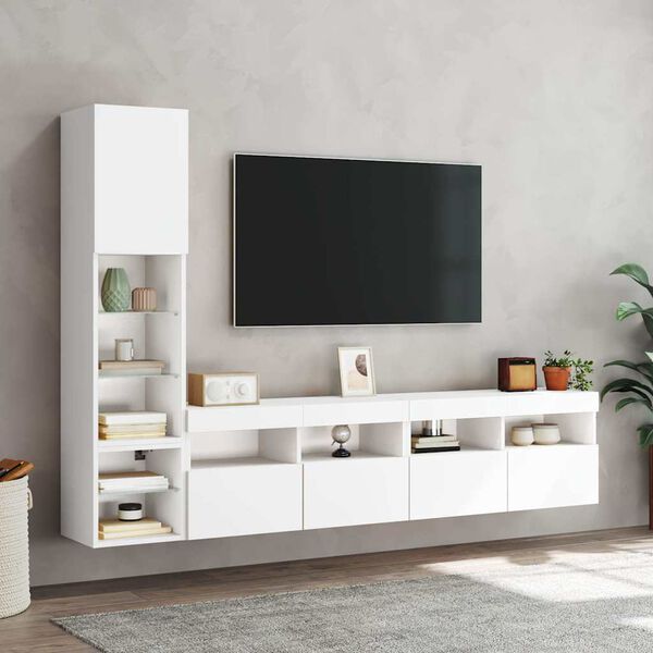 vidaXL 4 Piece TV Wall Units with LED White Engineered Wood