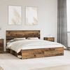 vidaXL Bed Frame with Headboard Old Wood 200 x 200 cm Solid Pine Wood