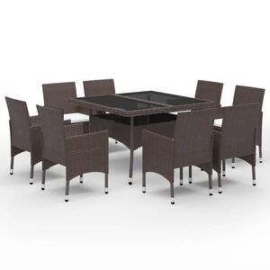 vidaXL 9 Piece Garden Dining Set Poly Rattan and Tempered Glass Brown