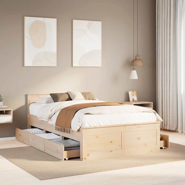 vidaXL Bed Frame without Mattress with Headboard 120x190 cm Small Double Solid Wood Pine