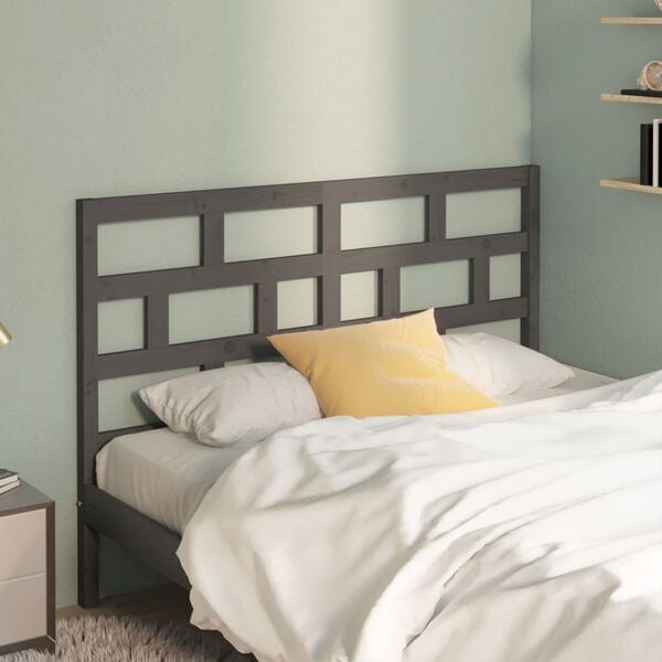 vidaXL Bed Headboard Grey 141x4x100 cm Solid Wood Pine