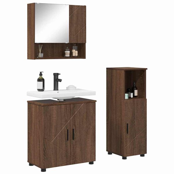 vidaXL Bathroom Furniture Set 3 pcs Brown Oak Engineered wood & Metal