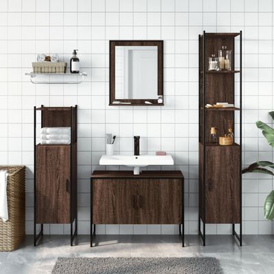 vidaXL 4 Piece Bathroom Cabinet Set Brown Oak Engineered Wood