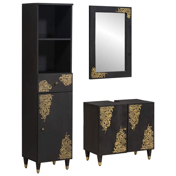 vidaXL Bathroom Cabinet Set with Drawer 3 pcs Black Solid Mango Wood