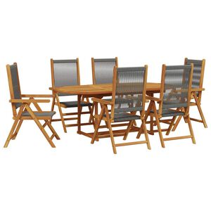 vidaXL 7 Piece Garden Dining Set Grey Polypropylene and Solid Wood