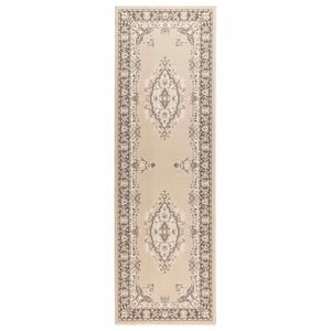 vidaXL Runner Rug FLORNES Woven Ecru Pattern 67 x 150 cm PP 7 mm