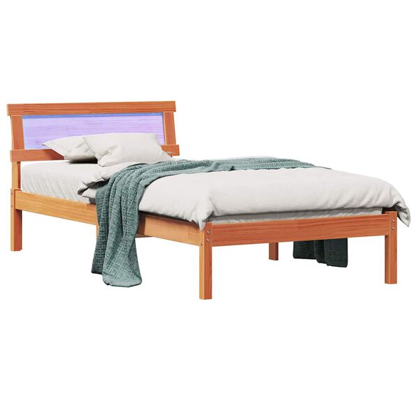 vidaXL Bed Frame with Headboard Wax Brown 90 x 200 cm Solid Pine Wood