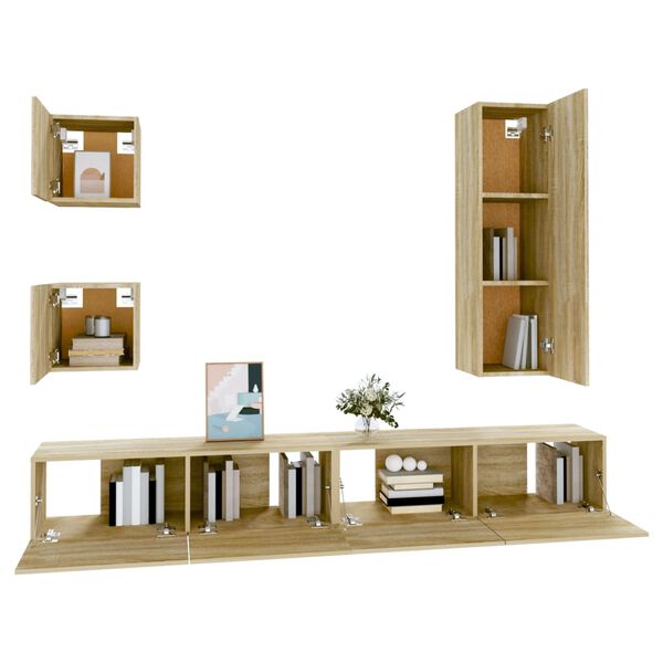 vidaXL 5 Piece TV Cabinet Set Sonoma Oak Engineered Wood