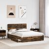 vidaXL Storage Bed with Drawer Smoked Oak 160 x 200 cm Engineered Wood
