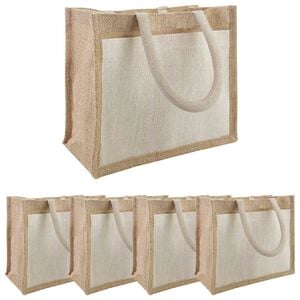 vidaXL Jute Handbags with Pocket 5 Natural and White 26 x 22 x 14 cm
