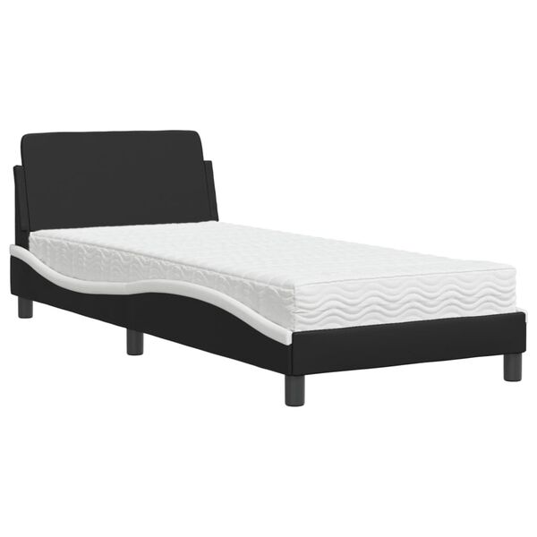 vidaXL Bed with Mattress "Dover" Black and White Single Faux Leather