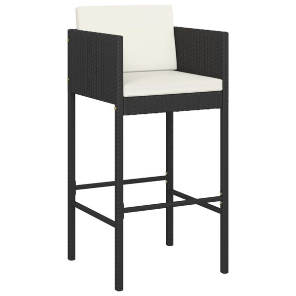 vidaXL Bar Stools 2 pcs with Cushions Black Poly Rattan