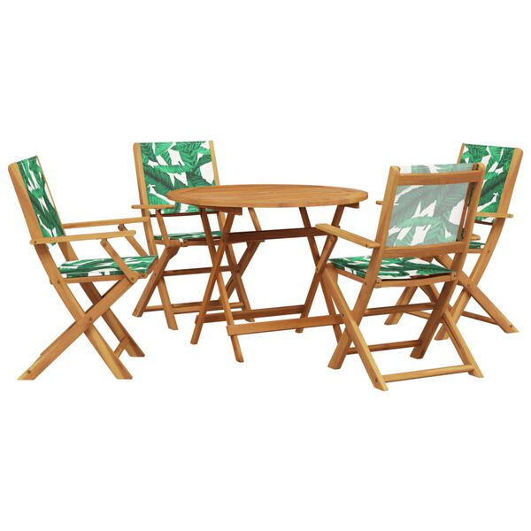 vidaXL 5 Piece Garden Dining Set Leaf Pattern Fabric and Solid Wood