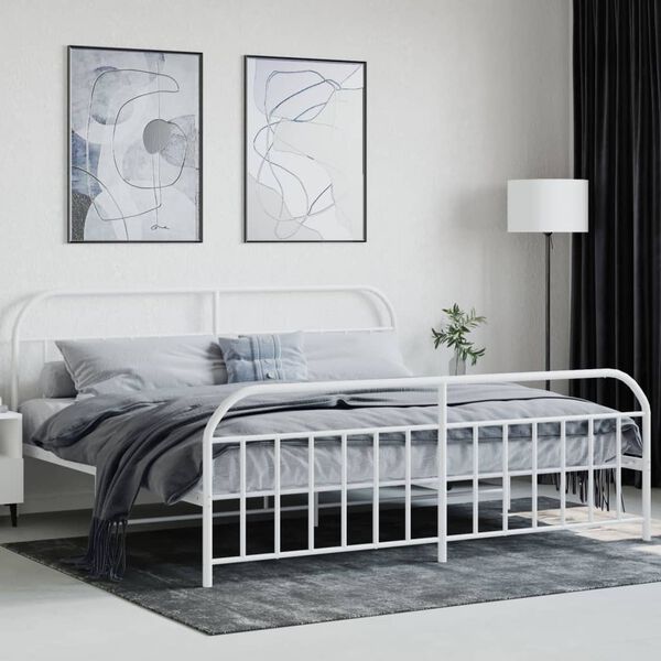 vidaXL Metal Bed Frame without Mattress with Footboard White 200x200cm