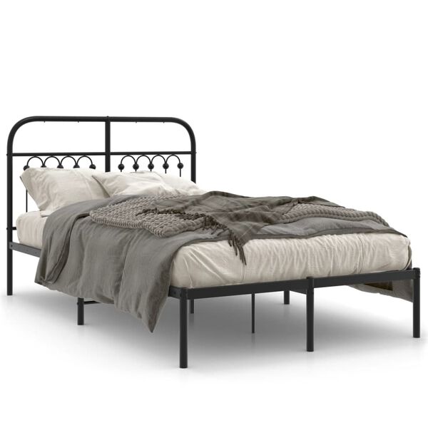 vidaXL Metal Bed Frame without Mattress with Headboard Black 120x200cm