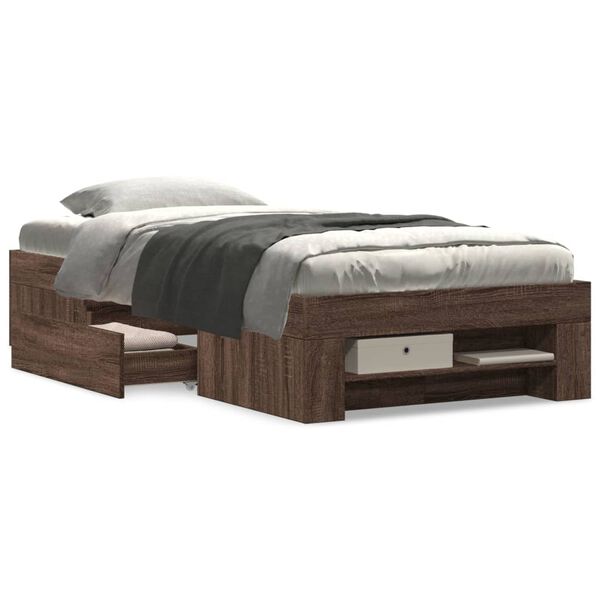 vidaXL Bed Frame without Mattress Brown Oak 90x190 cm Single Engineered Wood