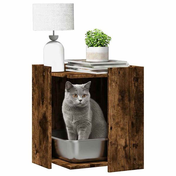 vidaXL Cat Litter Box Enclosure Smoked Oak 42x42x51 cm Engineered Wood