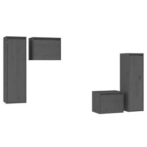 vidaXL TV Cabinet | Set of 4 | Grey | Solid pinewood | Standard | TV Cabinet