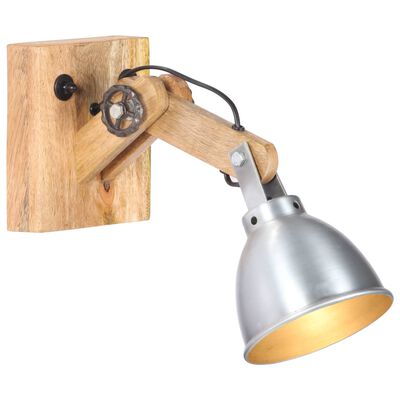 vidaXL Wall Lamp E27 Silver Solid Mango Wood and Iron