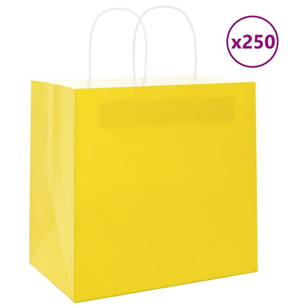 vidaXL Paper Bags 250 pcs with Handles Yellow 26x17x25 cm