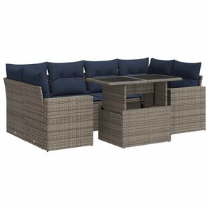 vidaXL 7 Piece Garden Sofa Set with Cushions Grey Poly Rattan Acacia