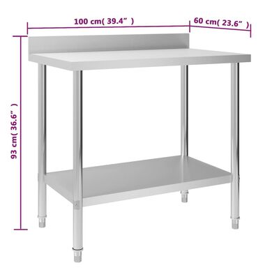 vidaXL Kitchen Work Table with Backsplash 100x60x93 cm Stainless Steel
